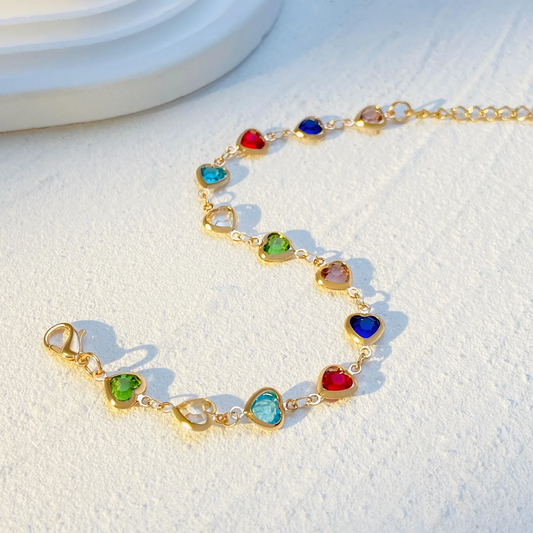 Prismatic Heart Crystal Bracelet – Radiant Multicolor Sparkle