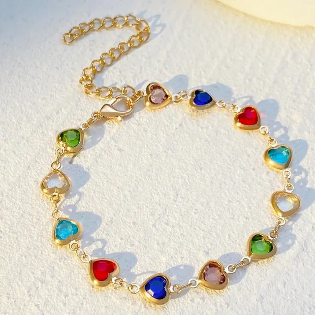 Prismatic Heart Crystal Bracelet – Radiant Multicolor Sparkle