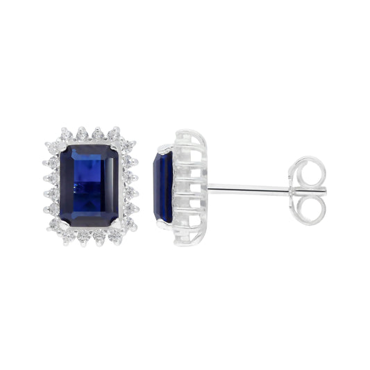 Oblong Halo Sapphire Earrings