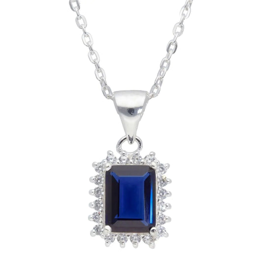 Oblong Halo Sapphire Necklace