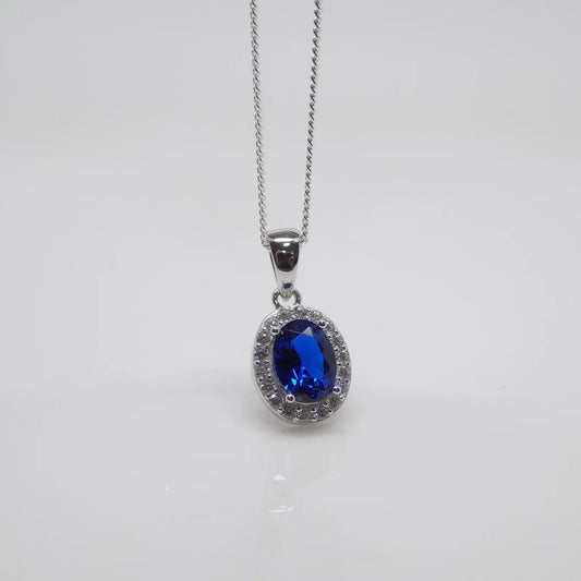 Oval Sapphire Halo Pendant Necklace