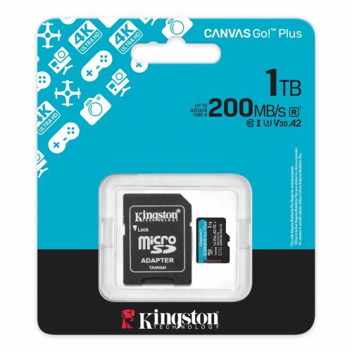 Kingston 1TB Canvas Go! Plus Micro SDXC Card, SD Adapter, UHS-I Class 10, U3, 200MB/s