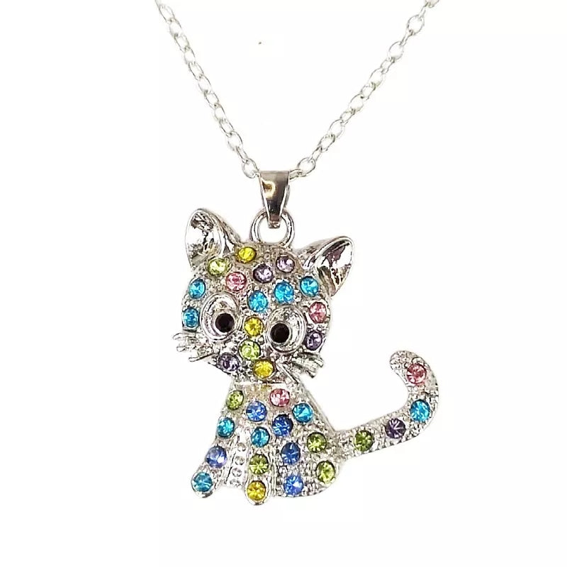 Women's - Ladies Cat Pendant Necklace - Rihinestone