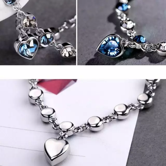 Women’s Bracelet Silver Blue Heart Crystal Charm