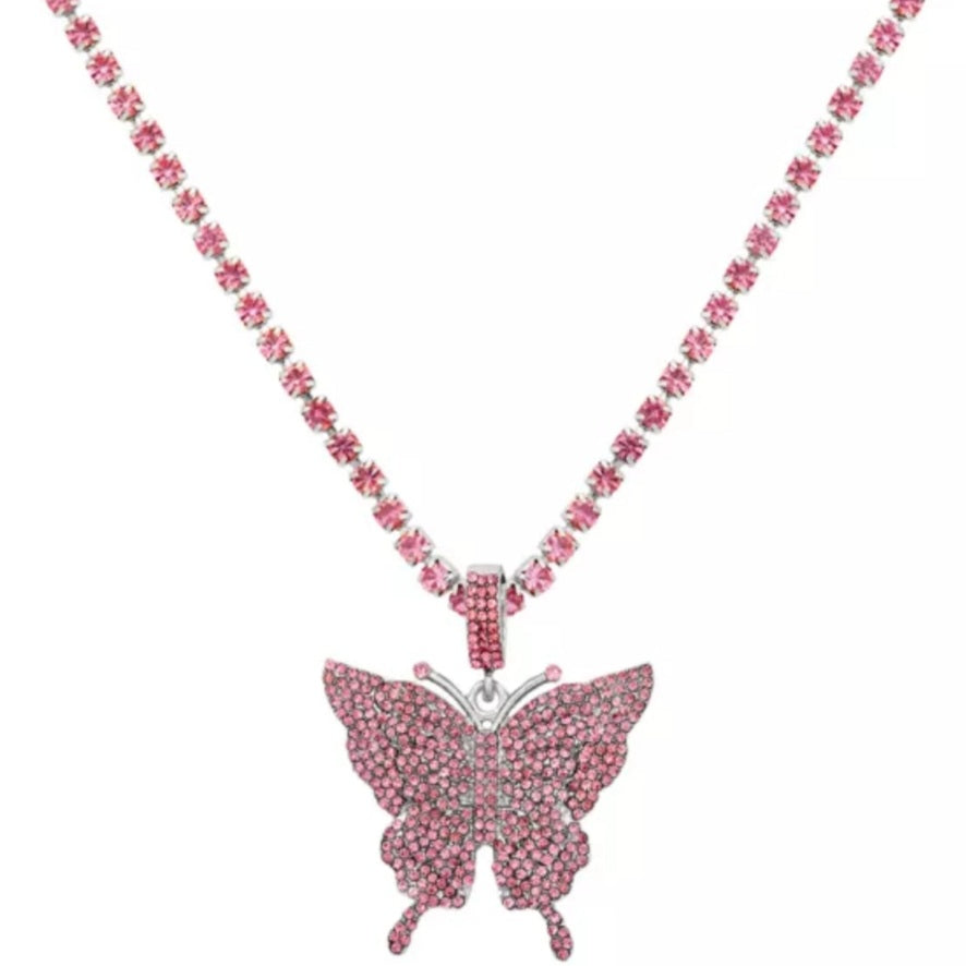 Women's - Ladies Necklace Charming Butterfly Chain - Pink