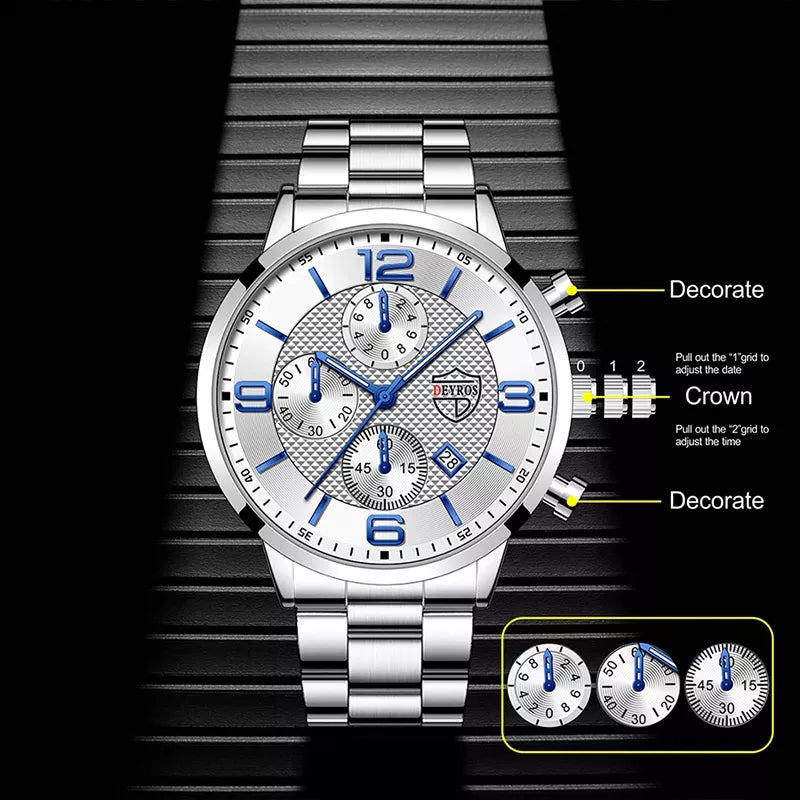 Men's- Gents Watch & Bracelet - Stainless Steel