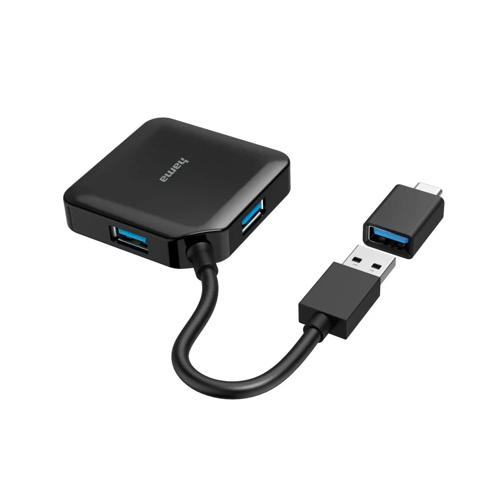 Hama 4 Port USB 3.2 Gen 1, 5 Gbit/s USB Hub + USB-C Adapter