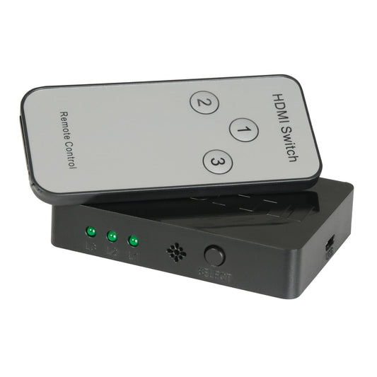 AV:Link Mini 4K UHD 3-Way HDMI Switch With IR Remote Control