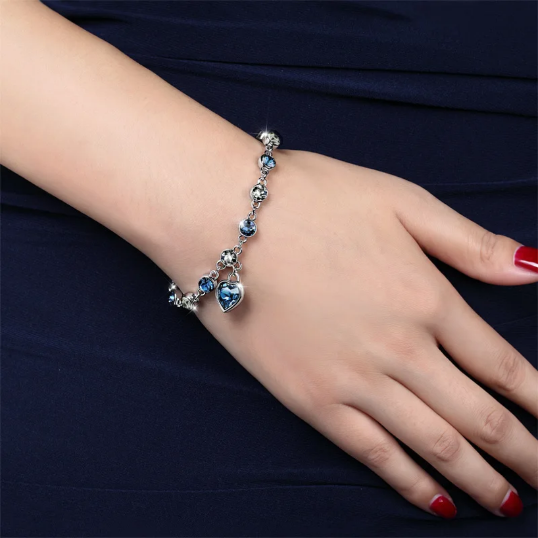 Women’s Bracelet Silver Blue Heart Crystal Charm