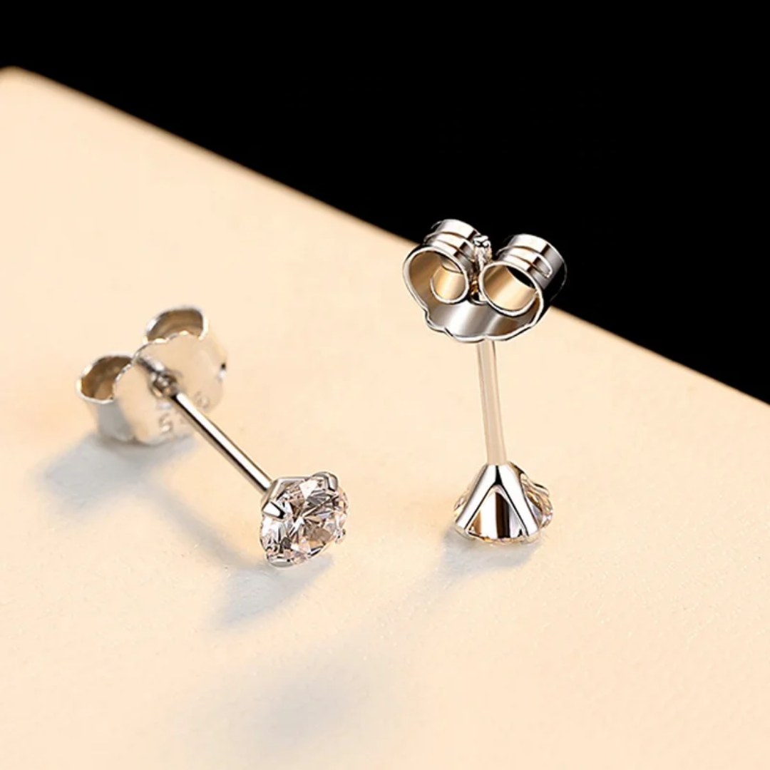 Women Genuine 925 Sterling Silver Cubic Zirconia Round Stud Earrings