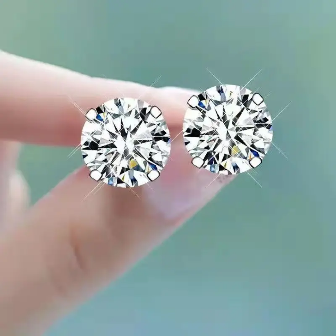 Women Genuine 925 Sterling Silver Cubic Zirconia Round Stud Earrings