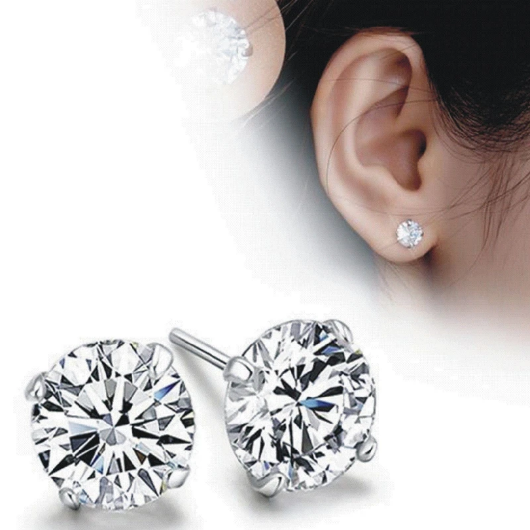 Women Genuine 925 Sterling Silver Cubic Zirconia Round Stud Earrings