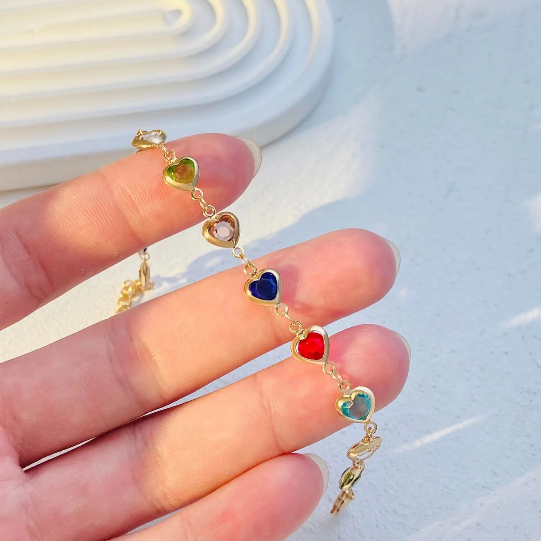 Prismatic Heart Crystal Bracelet – Radiant Multicolor Sparkle