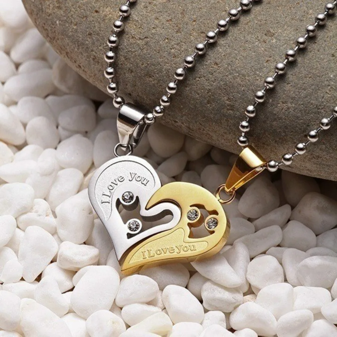 Magnetic Heart Couple Necklaces – “I Love You” Matching Pendant Set Gold & Silver