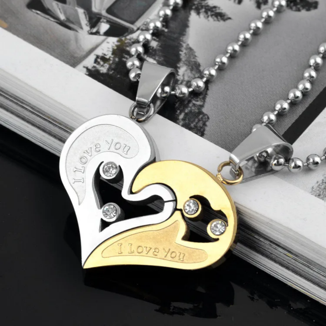 Magnetic Heart Couple Necklaces – “I Love You” Matching Pendant Set Gold & Silver