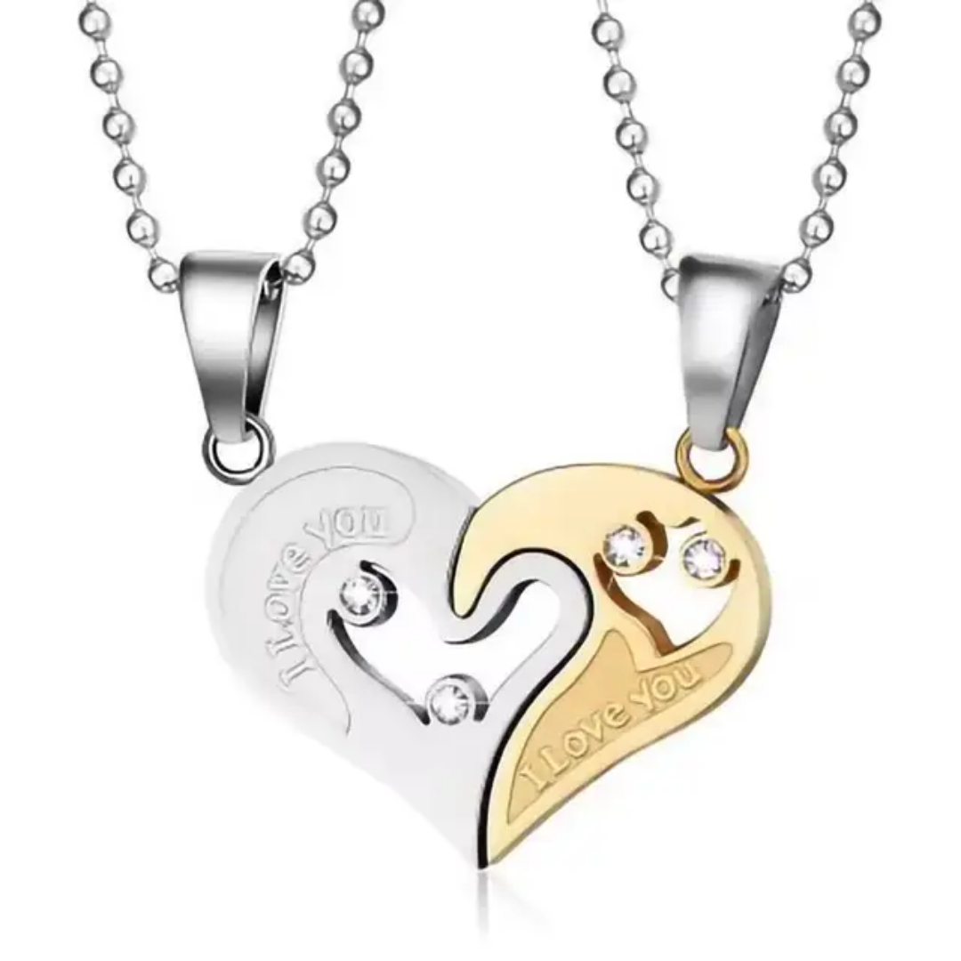 Magnetic Heart Couple Necklaces – “I Love You” Matching Pendant Set Gold & Silver