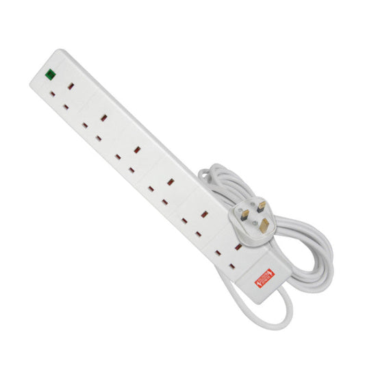 Mercury 6 Gang Mains Extension Lead with Surge Protection, 2 Metre