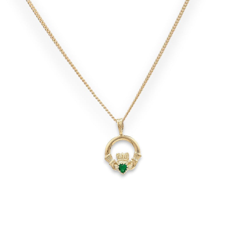 Emerald Cubic Zirconia Claddagh Pendant Necklace