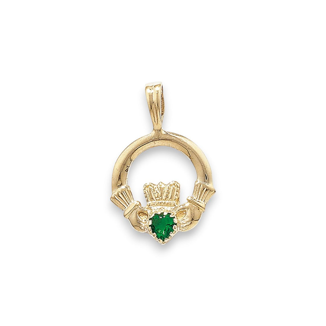 Emerald Cubic Zirconia Claddagh Pendant Necklace