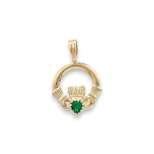 Emerald Cubic Zirconia Claddagh Pendant Necklace