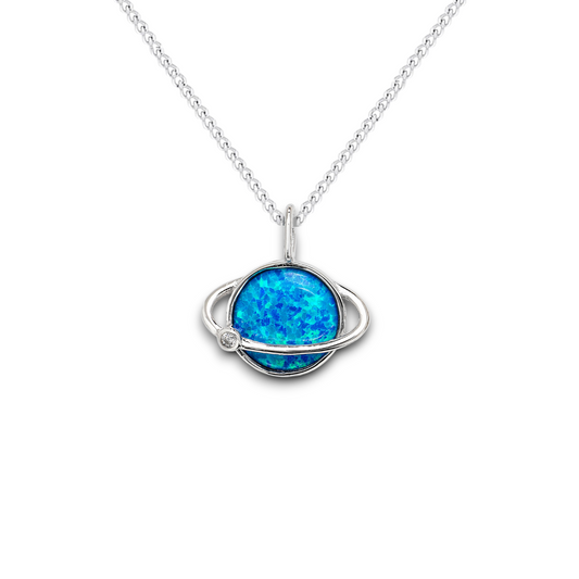 Blue Opal Saturn Pendant Necklace