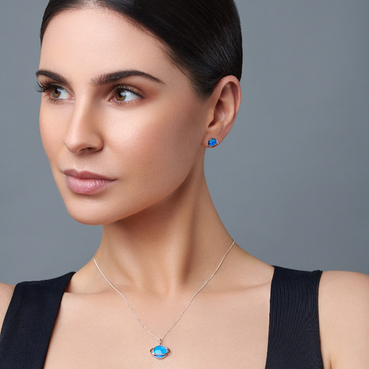 Blue Opal Saturn Pendant Necklace