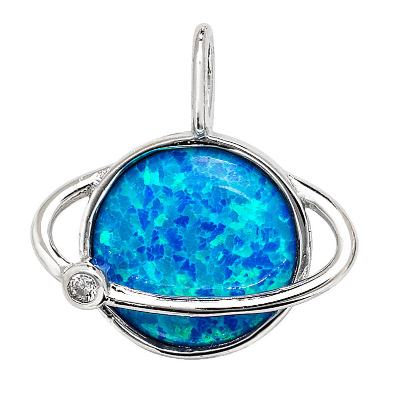 Blue Opal Saturn Pendant Necklace