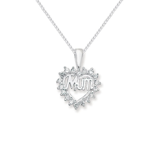 Mum Cubic Zirconia Heart Necklace