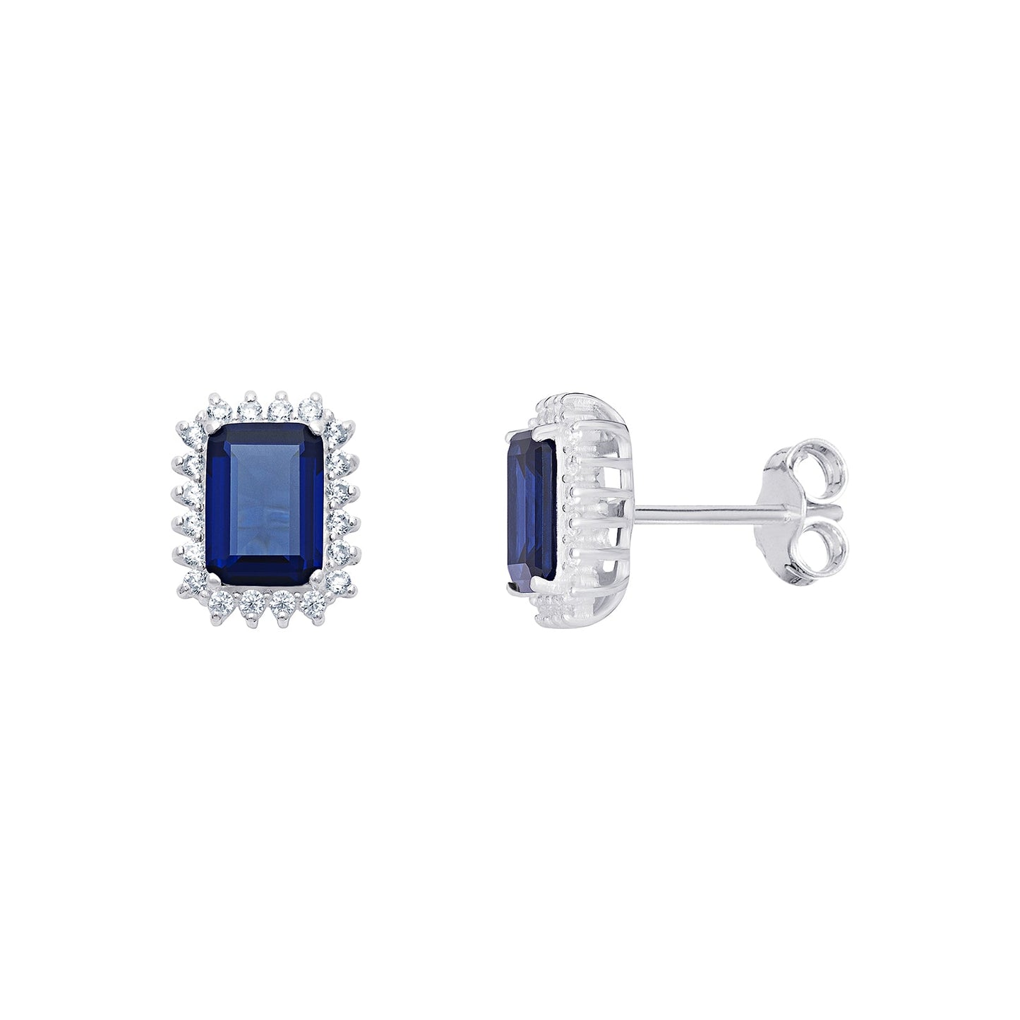 Oblong Halo Sapphire Earrings