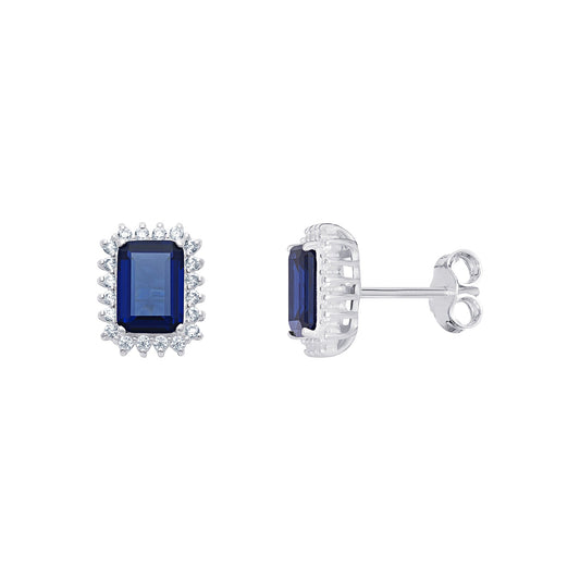 Oblong Halo Sapphire Earrings