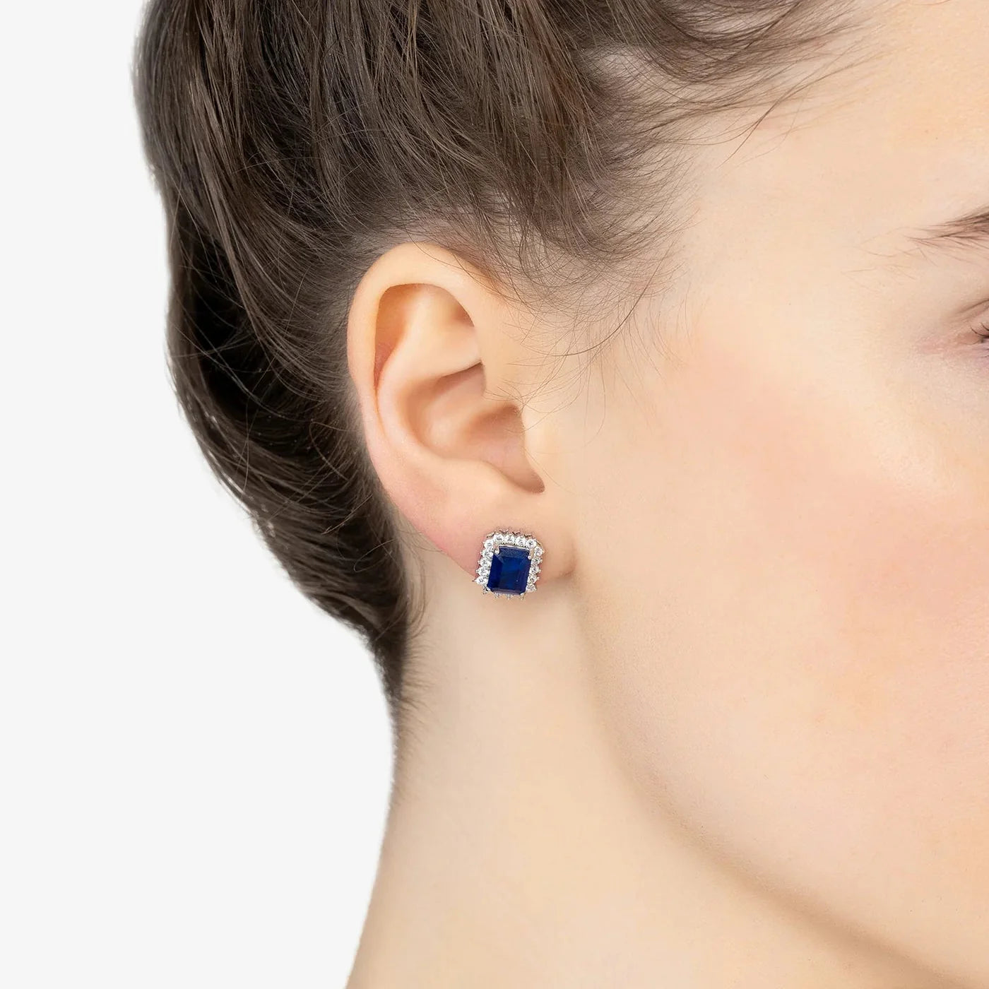 Oblong Halo Sapphire Earrings