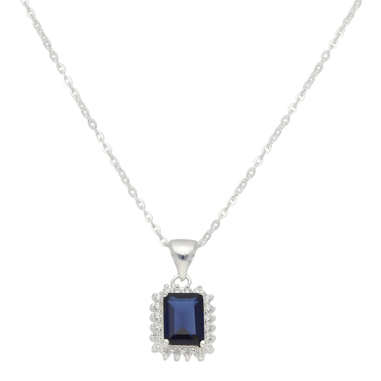 Oblong Halo Sapphire Necklace