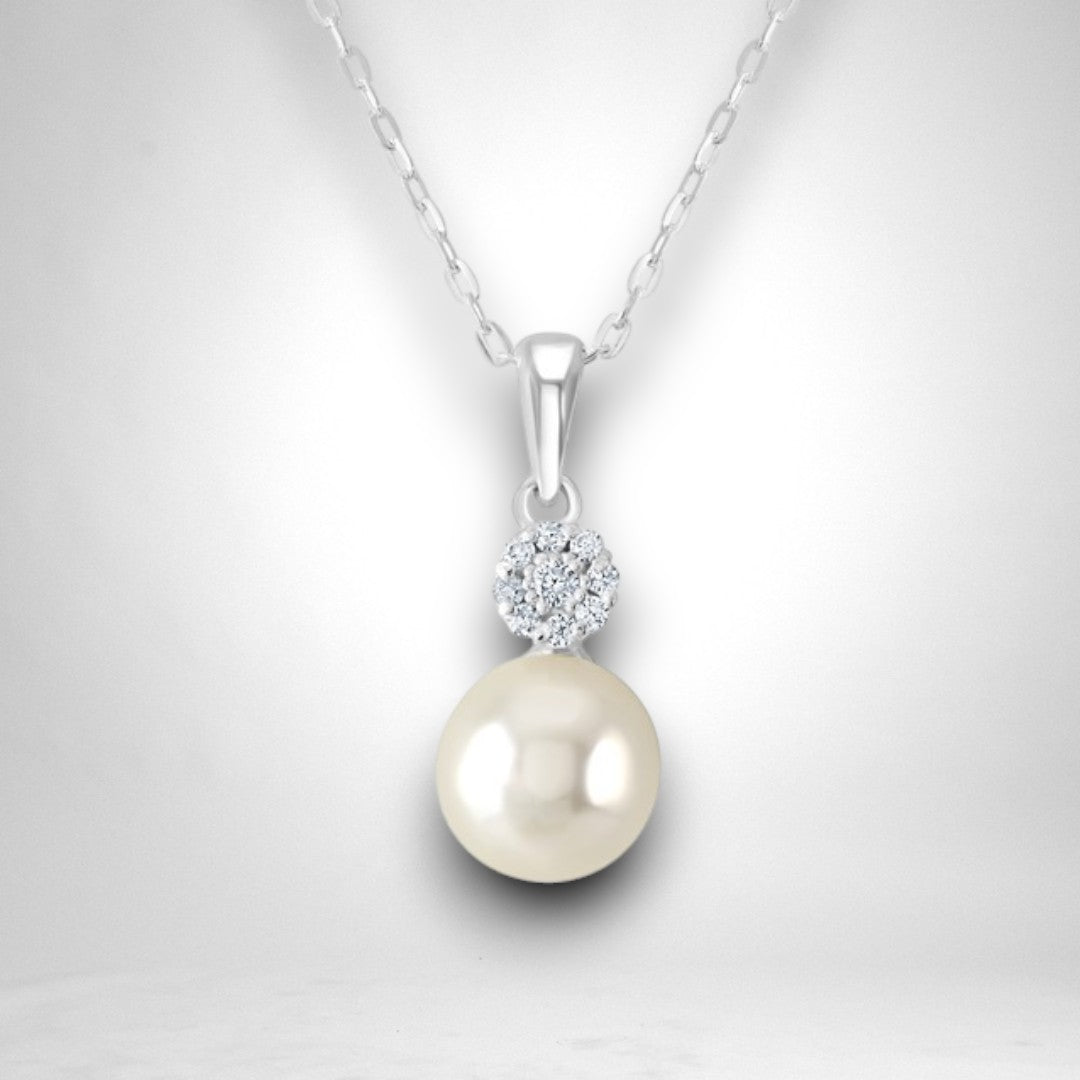 Pearl and Cubic Zirconia Drop Necklace