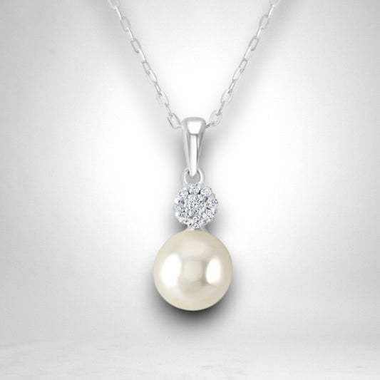 Pearl and Cubic Zirconia Drop Necklace