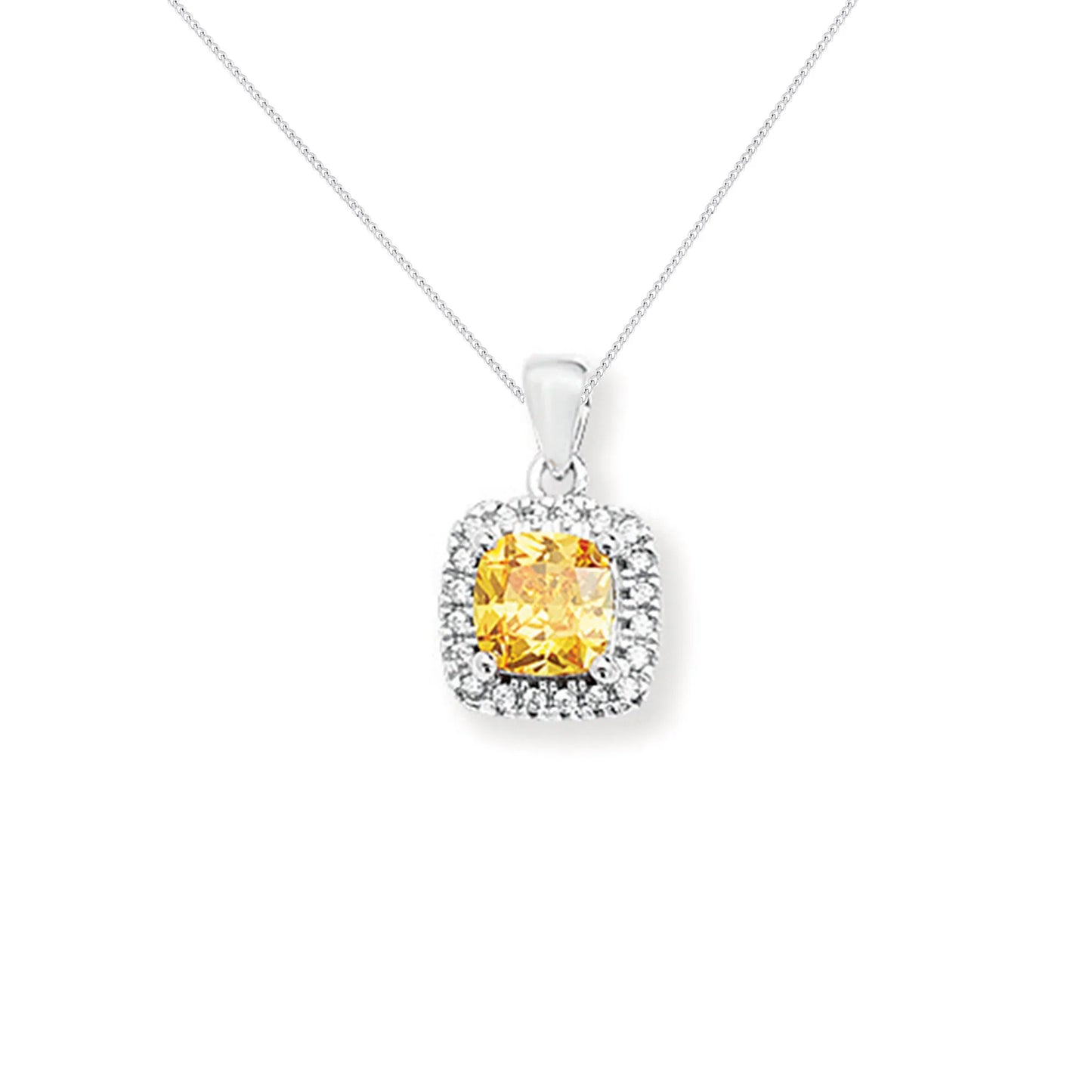 Princess Cut Yellow Topaz Pendant Necklace