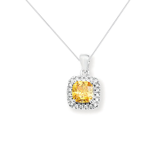 Princess Cut Yellow Topaz Pendant Necklace