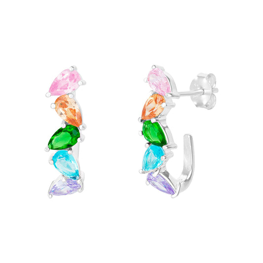 Rainbow Pear Drop Hoop Earrings