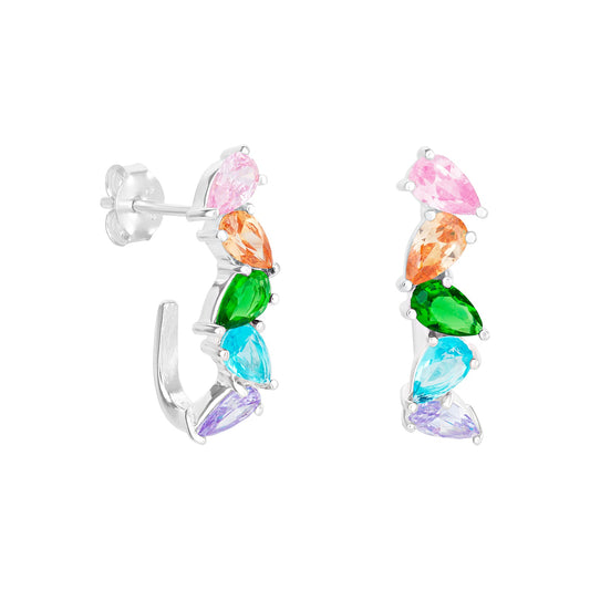 Rainbow Pear Drop Hoop Earrings