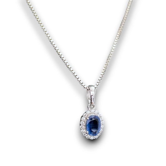 Oval Sapphire Halo Pendant Necklace