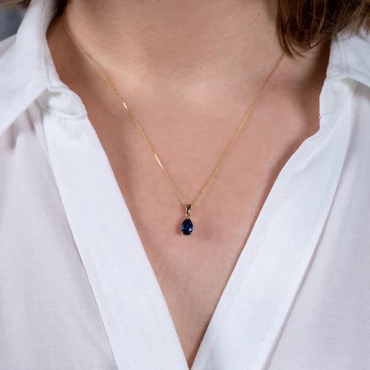 Sapphire Cubic Zirconia Pear Drop Pendant Necklace