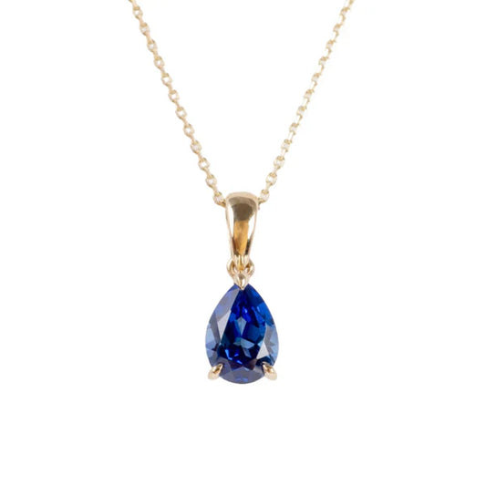 Sapphire Cubic Zirconia Pear Drop Pendant Necklace