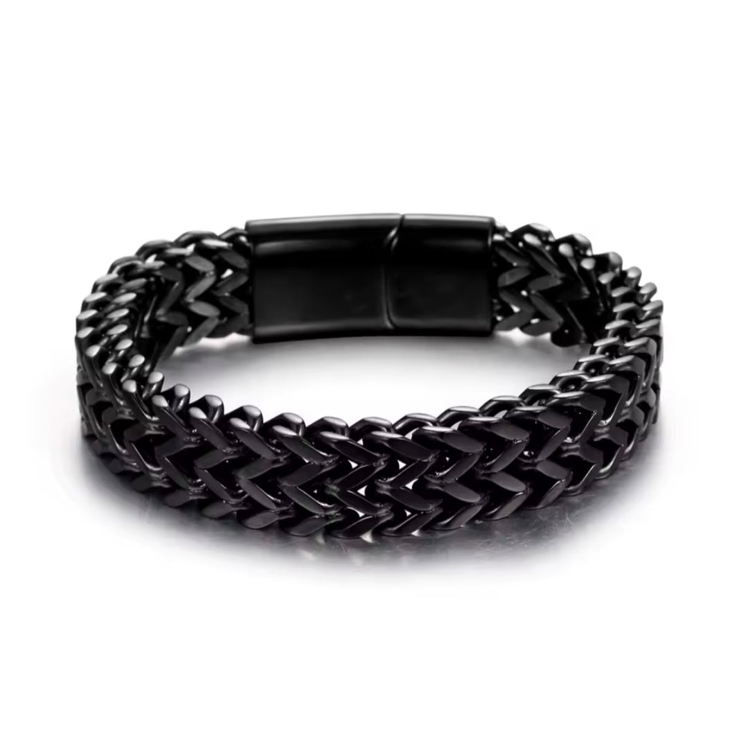 Double Layer Cuban Chain Black Stainless Steel Bracelet 10mm - 45G