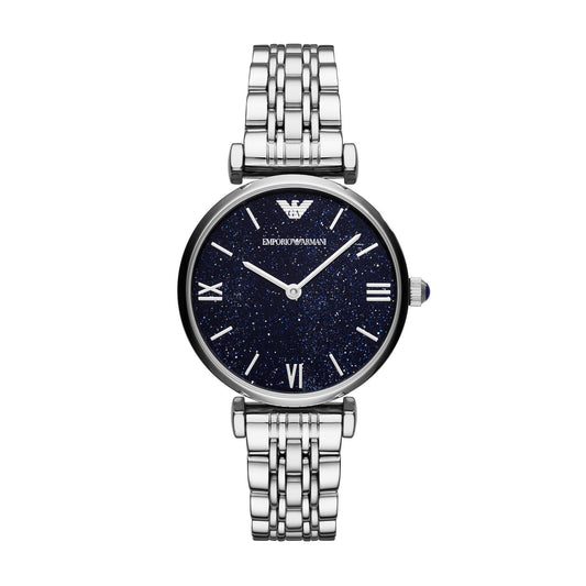 Emporio Armani Women's Watch Stainless Steel Silver Strap & Blue Dial AR11091 Gianni T-Bar