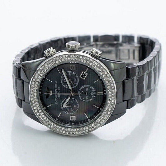 Emporio Armani Women’s Watch Ceramic Black Strap With Black Dial And Crystals AR1455