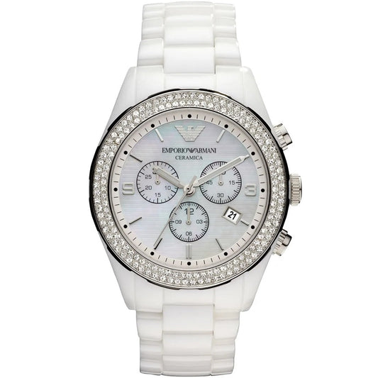 Emporio Armani Women’s Watch Ceramic White Strap With Mother Of Pearl Dial AR1456