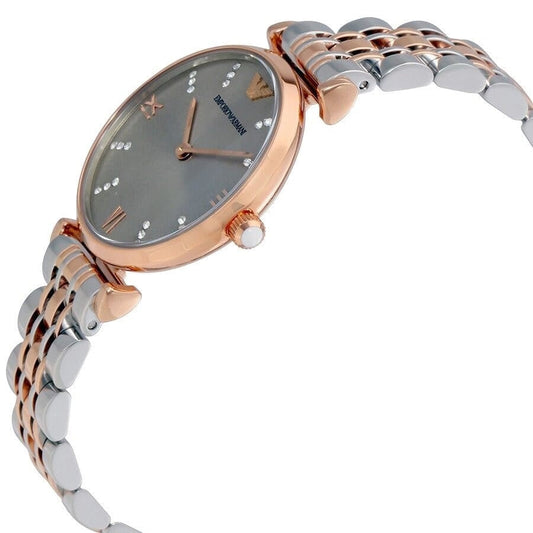 Emporio Armani Women's Watch Stainless Steel Two-Tone Silver & Rose Gold Strap With Grey Dial AR1840 Gianni T-Bar