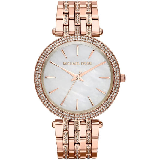 Michael Kors Women’s Watch Stainless Steel Rose Gold Strap With Mother Of Pearl Dial And Crystals MK3220