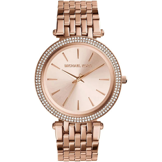 Michael Kors Women’s Watch Stainless Steel Rose Gold Strap With Rose Gold Dial And Crystals MK3192