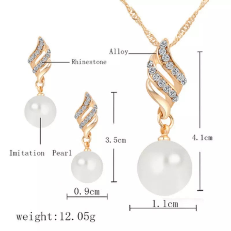 Women's-Ladies Pearl Necklace & Earring Set-Gold